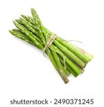 Bunch of fresh green asparagus stems isolated on white, top view