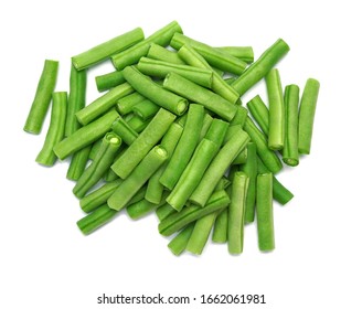 Bunch Of Fresh Green Beans Cut Isolated On White Background 