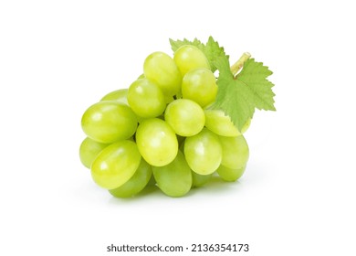 Bunch of fresh green grape with leaf isolated on white background.  - Powered by Shutterstock