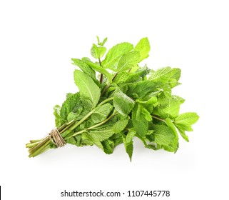 Bunch Of Fresh Mint On White Background