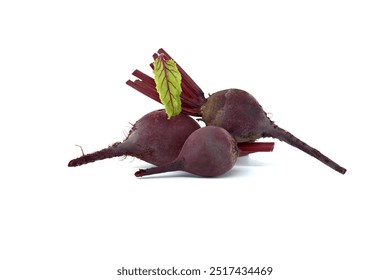 A bunch of fresh organic beets with green leaves, isolated on a white background. Ideal for concepts of healthy eating, nutrition, and farm-to-table. - Powered by Shutterstock