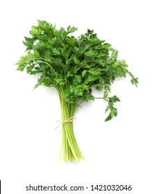 Bunch Of Fresh Parsley Isolated On White, Top View