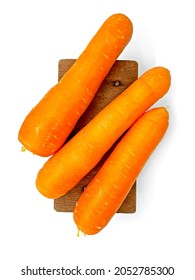 A Bunch Of Fresh Raw Carrots On A Wooden Stool (top View - Vertical).