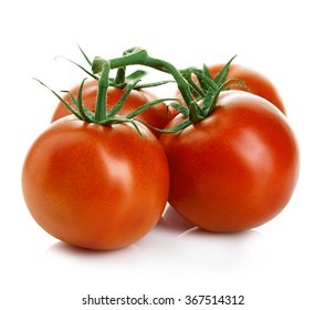 Bunch Of Fresh Red Tomatoes Isolated On White Background. Side View.