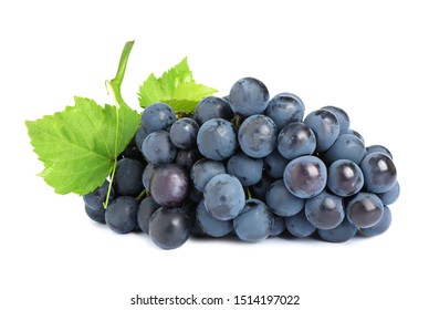 Bunch Of Fresh Ripe Juicy Black Grapes Isolated On White