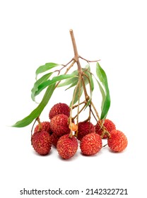 Bunch of fresh ripe lychee lichee or litchi on white background (Litchi chinensis Sonn. Sapindaceae) - Shutterstock ID 2142322721
