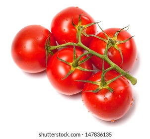 Bunch of fresh tomatoes with water drops. Isolated on white background. Top view. - Shutterstock ID 147836135