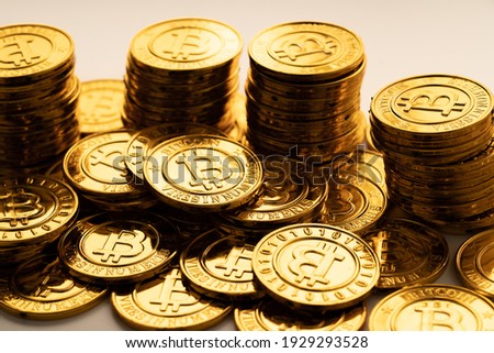 A bunch of golden bitcoin