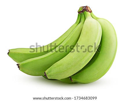 Bunch of green bananas isolated on white background. Clipping Path. Full depth of field.
