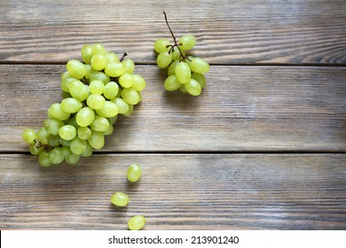 Bunch Green Grapes On Wooden Background, , Food Closeup