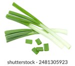 bunch of green onion isolated on white background. clipping path