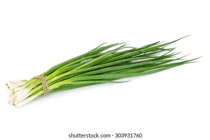 Bunch of green onions isolated on white background - Shutterstock ID 303931760
