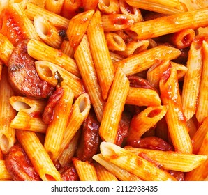  Bunch Of Italian Macaroni With Pepperoni And Tomato Sauce Texture