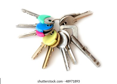 Bunch of keys isolated over white background