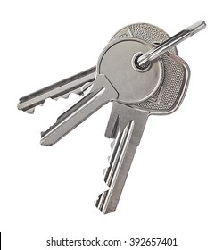 Bunch of keys with keychain, isolated on White