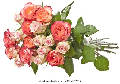 Bunch Of Pink Roses Isolated On White Background