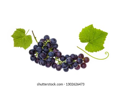 Bunch Of Pinot Noir Grapes With Leaves Isolated On White Background