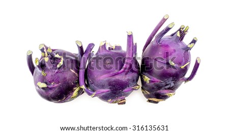 Bunch of purple kohlrabi isolated on a white background
