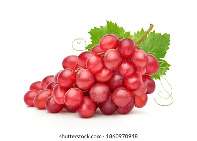 Bunch of Red Grape with leaf isolated on white background.