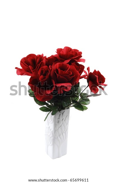 Bunch Red Silk Roses White Vase Stock Image Download Now