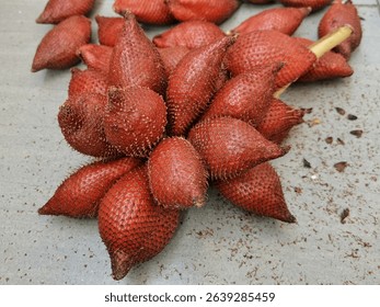 A bunch of ripe reddish brown color skin Thai snake fruits or buah salak in Malay.