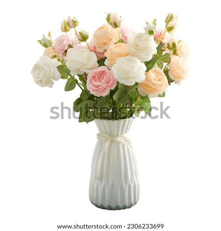 bunch of roses in white vase isolated on white background with clipping path