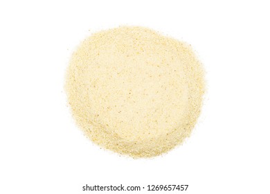 Bunch Of Semolina, Close Up, Macro, Top View. Popular Flour In Cooking. Used For Making Of Pasta Or Couscous Or As Baby Food.