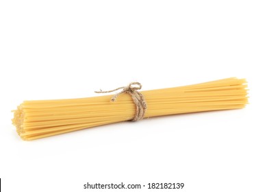 Bunch Of Uncooked Spaghetti. Isolated On A White Background.