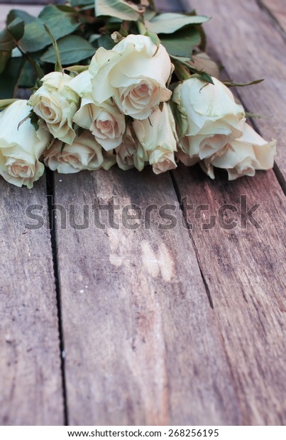 Bunch White Roses On Wooden Background Stock Photo (Edit Now) 268256195