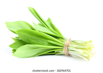 Bunch Of Wild Garlic Isolated On White Background.