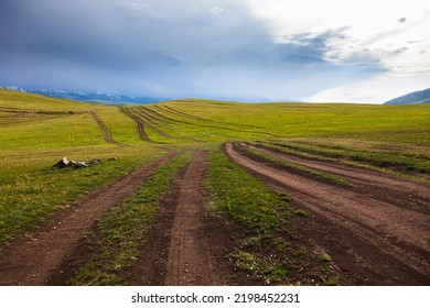 A Bunch Of Winding Roads Among The Green Hills In The Valley Of The Charming Plateau Of Assy, Asia, Kazakhstan