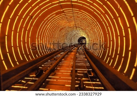 The Bund Sightseeing Tunnel under Huangpu river is one of Shanghai's top five tourist attractions, China