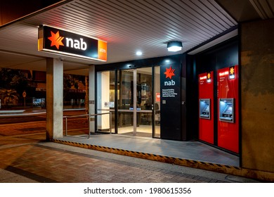 Bundaberg, Queensland, Australia - May 13, 2021: NAB Bank Branch Entrance