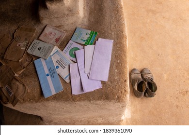 Bundelkhand Uttar Pradesh/India- April 9 2015: Farmer Borrower Document And His Belonging 