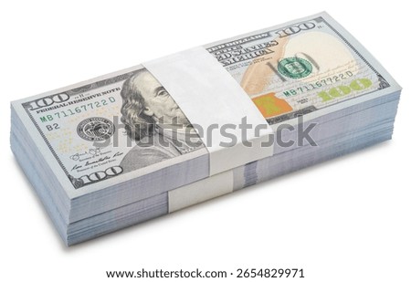 Bundle of 100 dollars banknotes isolated on white, Bundle of 100 American dollars banknotes isolated on white background With clipping path.