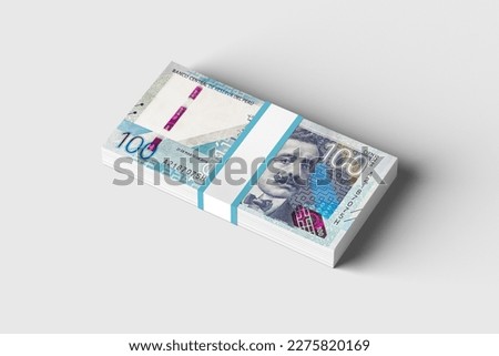 bundle of 100 peruvian soles bills, peruvian currency on white background in high resolution