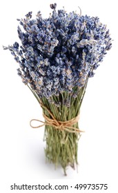 bundle of dried lavender on a white background