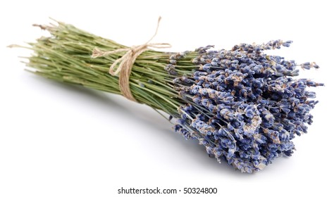 bundle of dried lavender on a white background