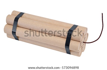 A bundle of dynamite with a fuse cord, isolated on white background