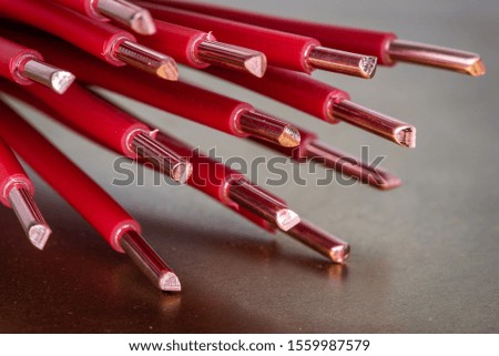 Bundle of electrical copper wire closeup