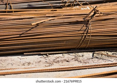 A Bundle Of Rebar Waiting On A Construction Project