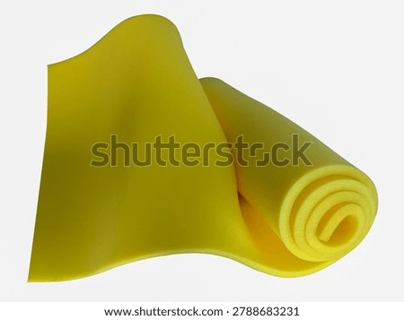 a bundle of rolled dark yellow thin sponge foam material isolated on a white background