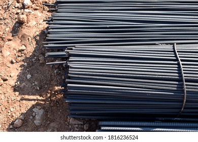 A Bundle Of Steel Rebar On The Ground