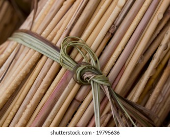 Bundle Of Thatching Reeds In The Rain