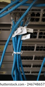bundle of utp cable was tightened and tagged for one group of wifi connection. 