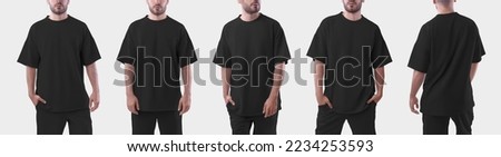 Bundle of white  mockup oversize t-shirt on a man. Template isolated on white background.