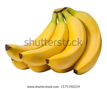 A bundle of yellow bananas on white background.