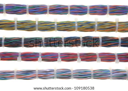 Bundles of network cables with cable ties, structured cabling