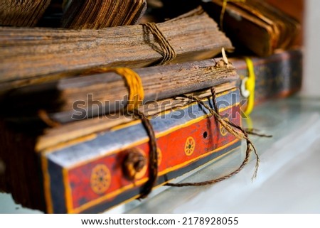  Bundles of palm leaf (Borassus flabellifer) manuscripts. Dried palm leaves were used to write Ayurvedic treatises, horoscopes, mythological stories etc.
