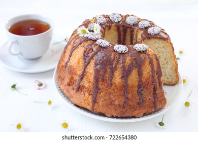 Bundt Cake With Chocolate Fudge Glaze And Chocolate Dots